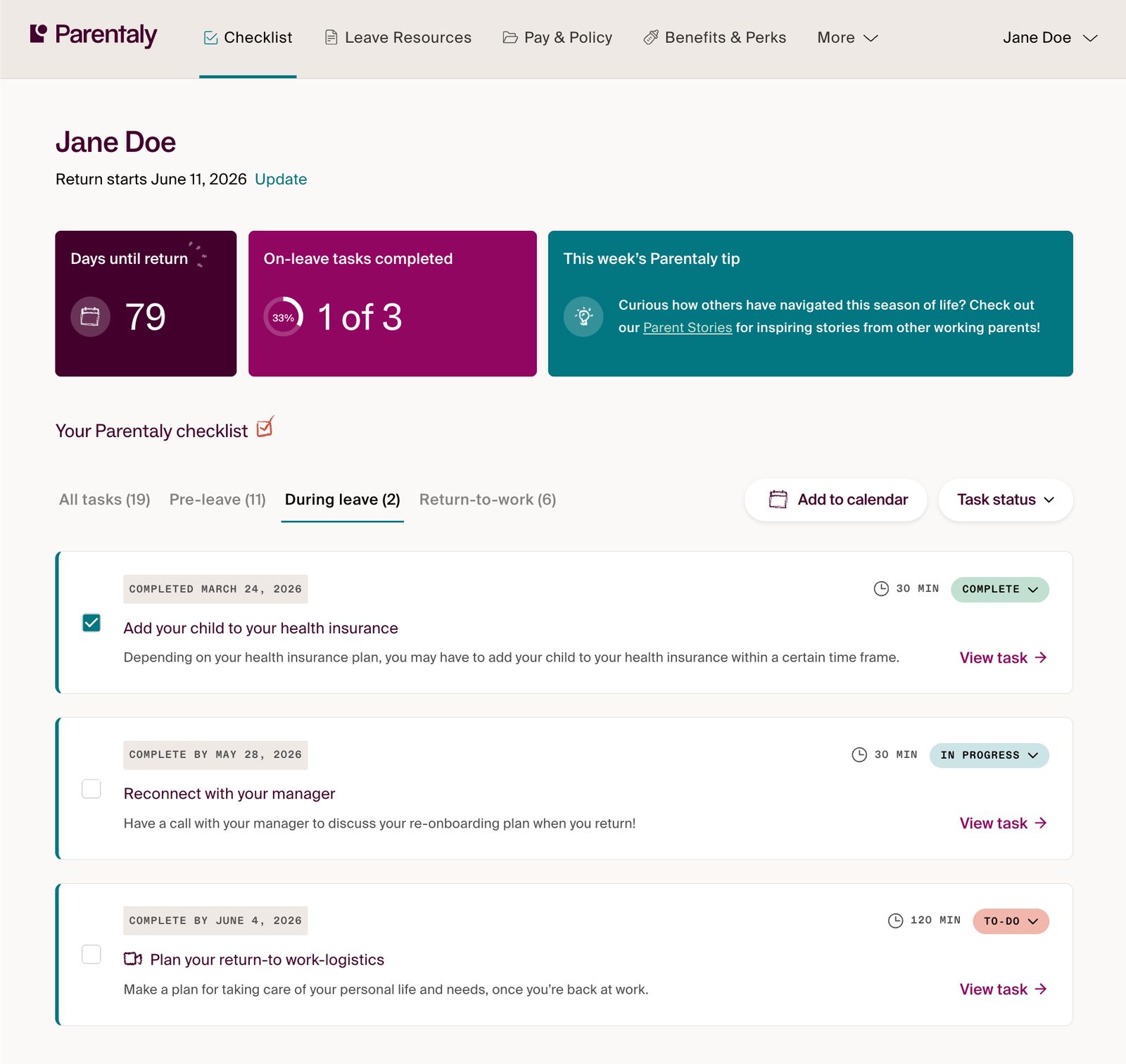 Technology evolution for a US parental leave platform